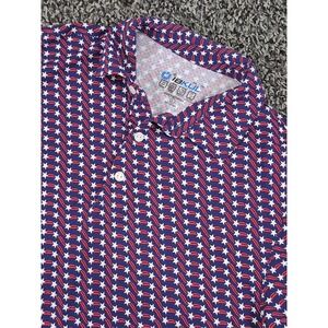 Ibkul Mens Large Shirt Polo Star Red Blue‎ UPF 50+ Sun Protection